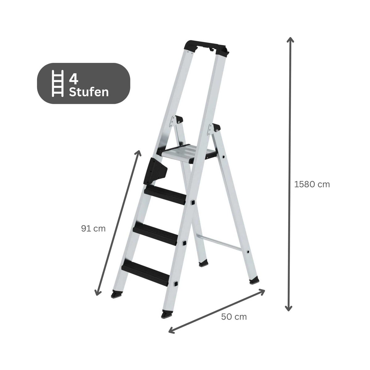 PROREGAL Trapladder, eenzijdige toegang met Clip-Step Relax, 4 treden