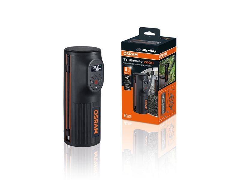 OSRAM Luftkompressor TYREinflate 2000, 8.3 bar Kompakte wiederaufladbare Reifenpumpe