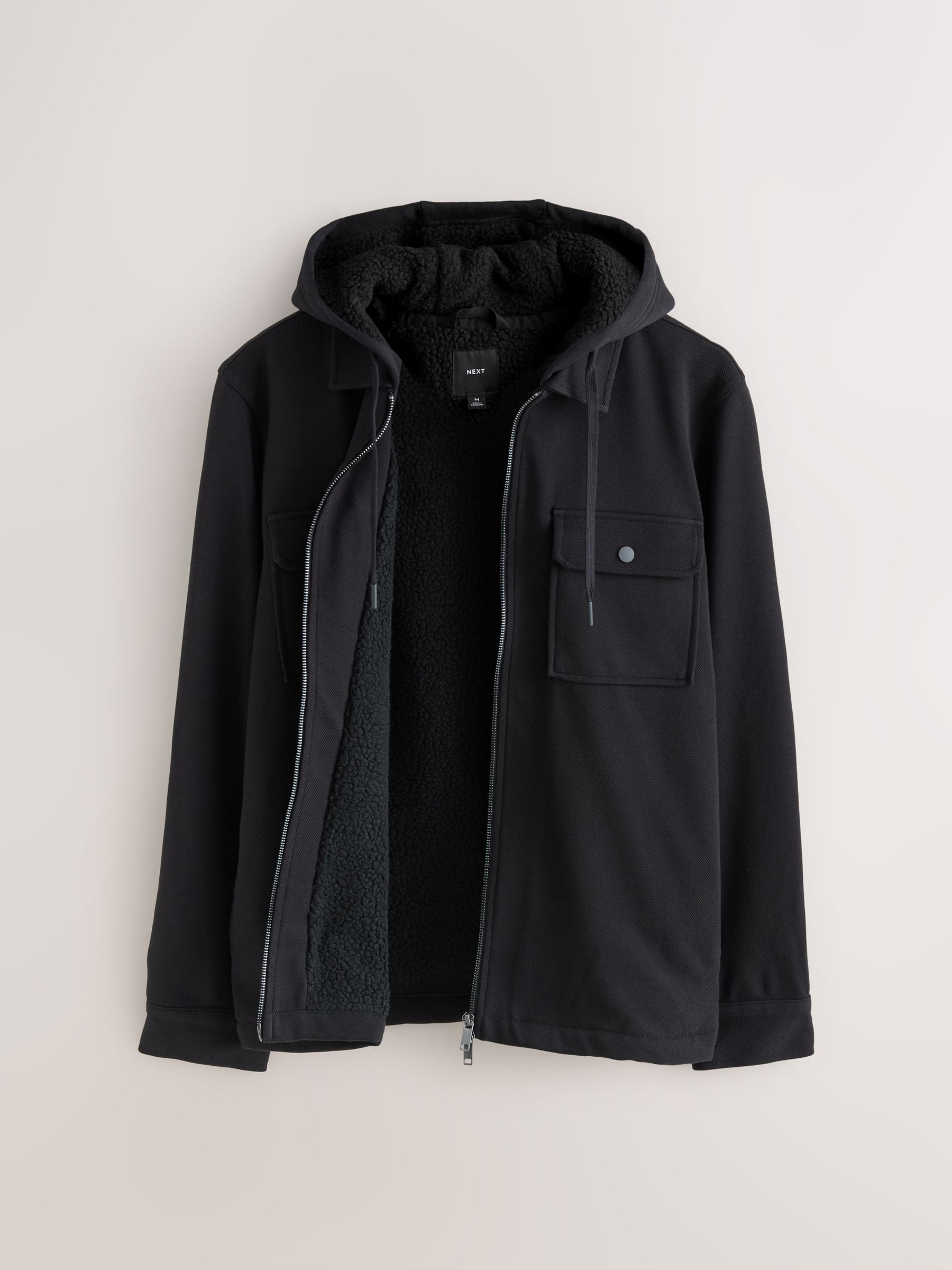 Zwart - Mat capuchon - Borg overshirt met fleecevoering