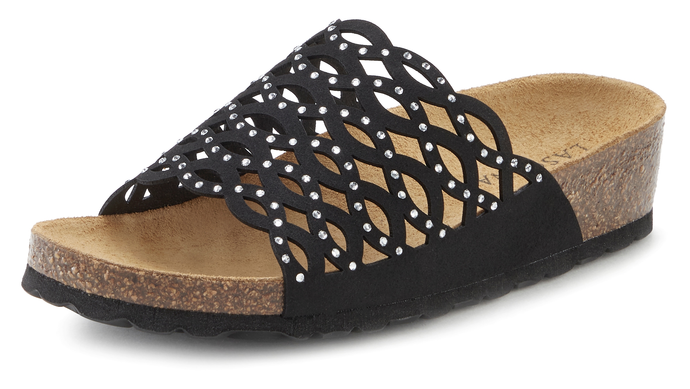 LASCANA Pantolette »Mule, Sandale, offener Schuh«  mit Komfortkorkfussbett aus Leder und Glitzersteinchen