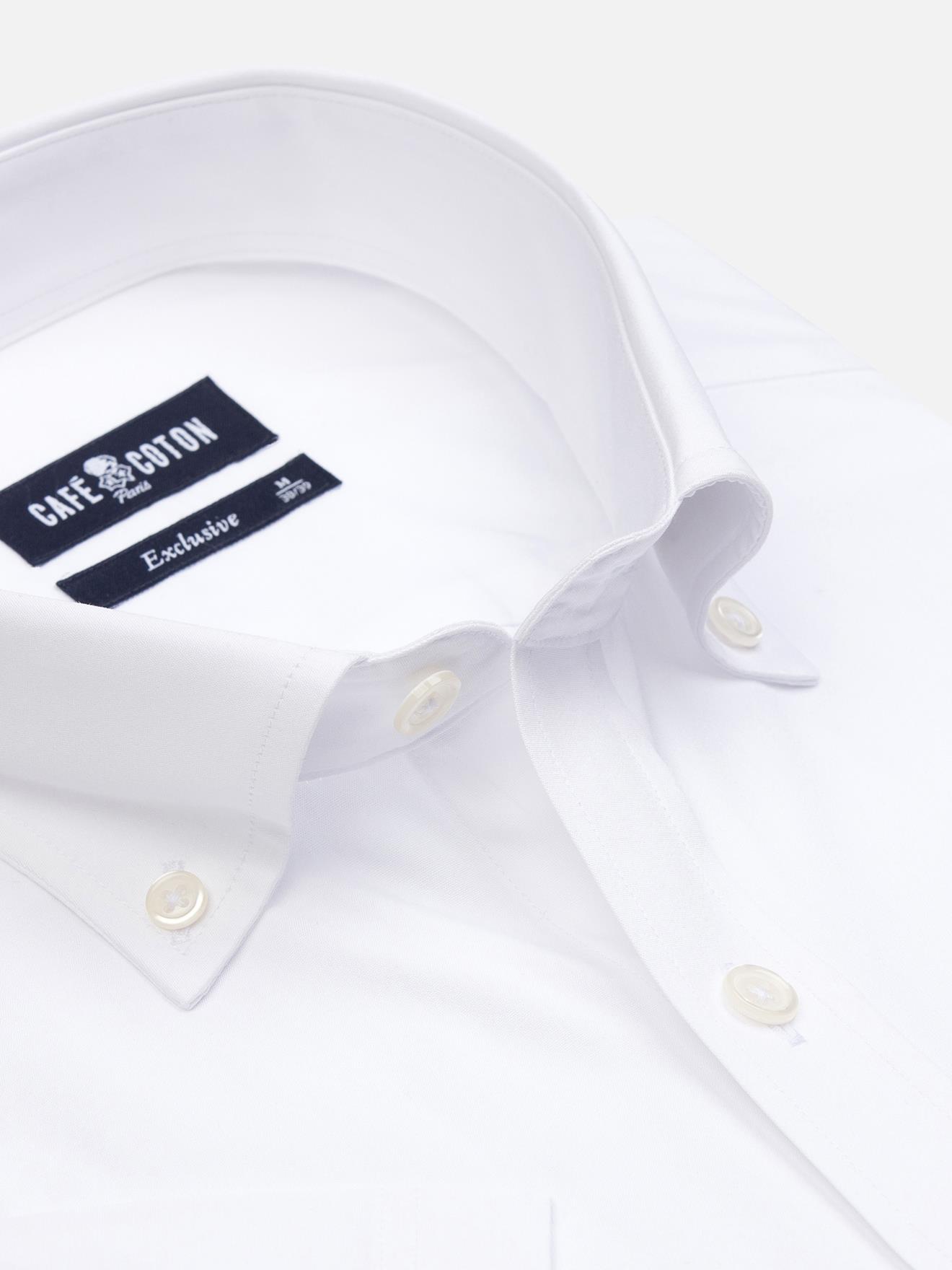 Chemise manches courtes en popeline blanche - Col Boutonné