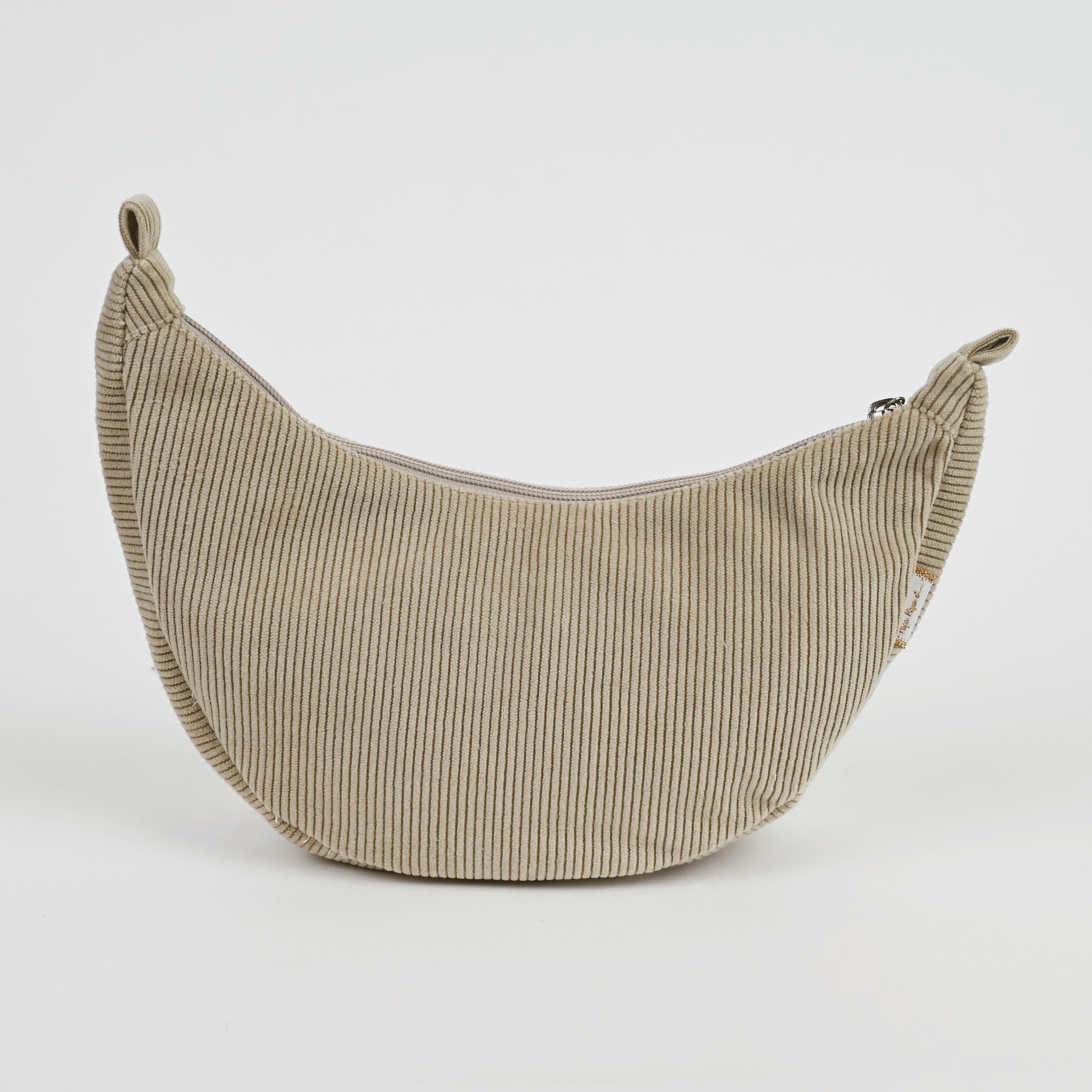 Sac Demi Lune Petit Velours Côtelé Beige