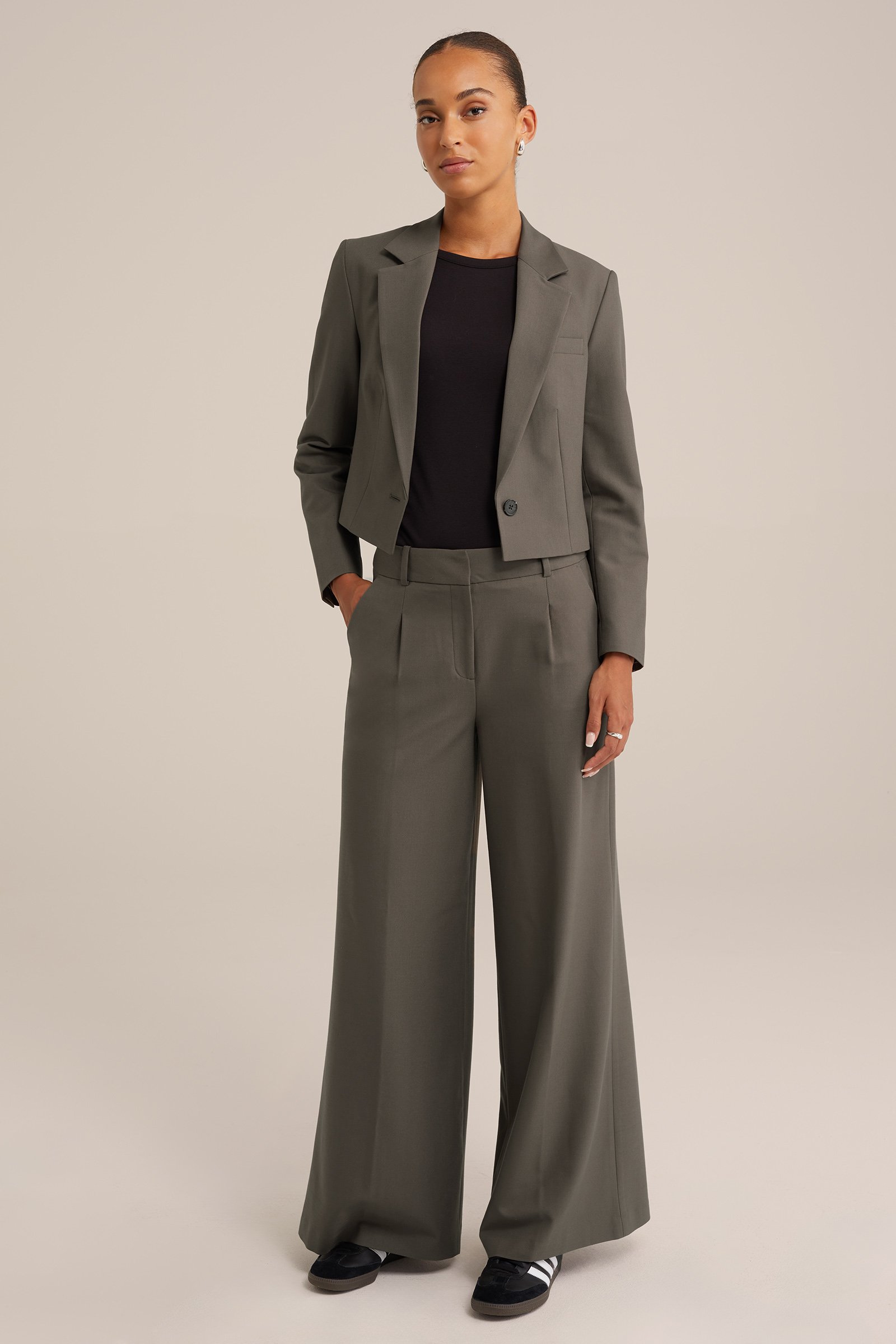 wide leg pantalon WE Fashion Grijsgroen