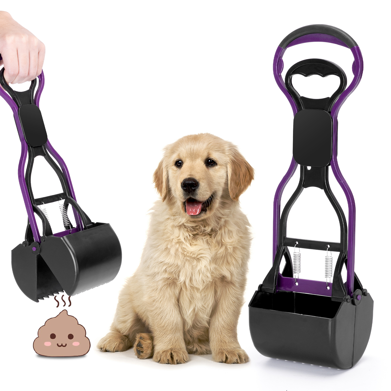 Pá coletora de fezes Nobleza para cães e gatos, 38,5 cm de comprimento, com cabo, rastelo para coletar dejetos, com mola durável (M)