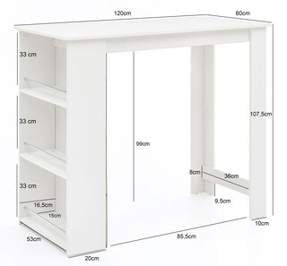 Bartisch 120 x 60 cm weiß