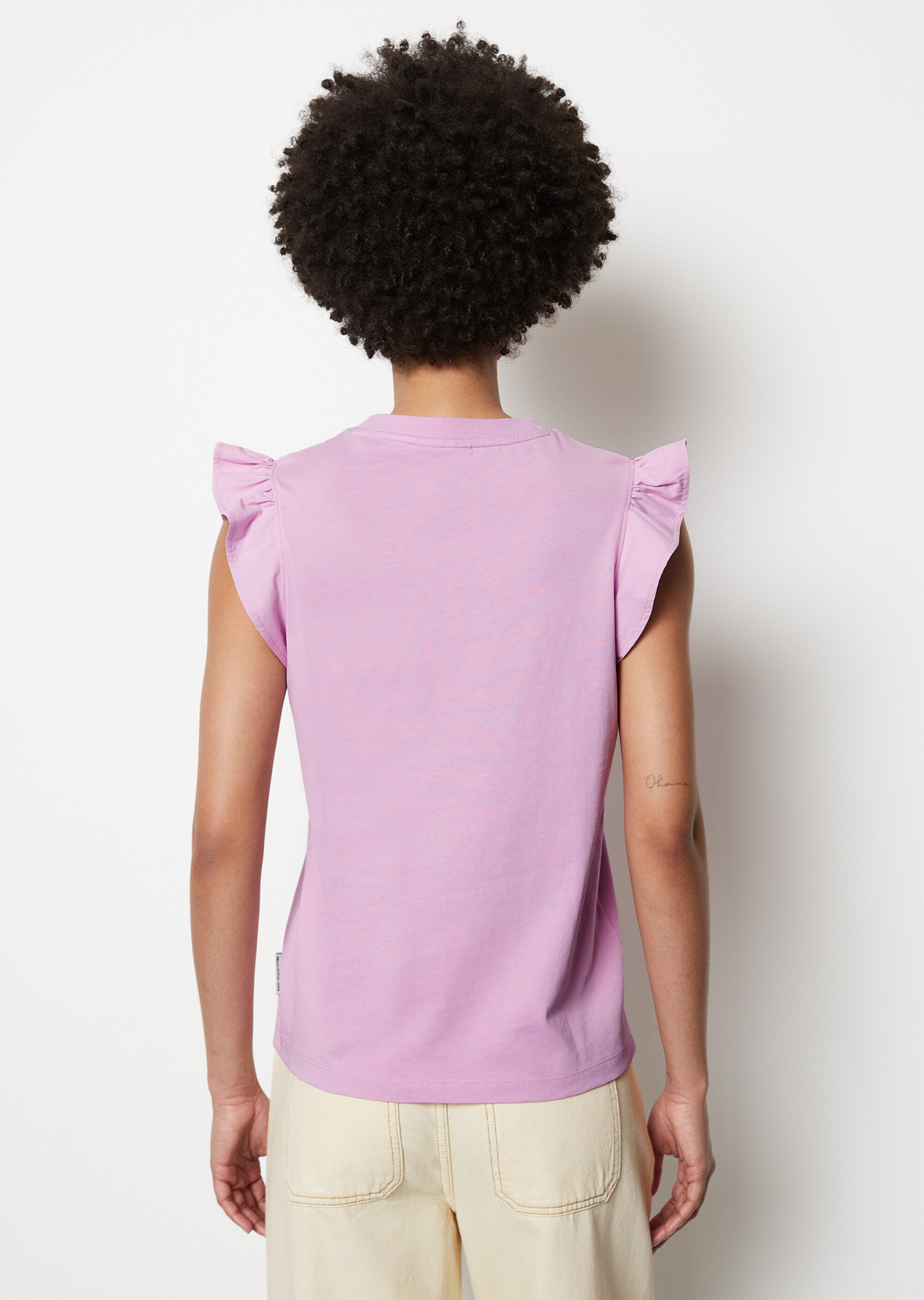 Volant-T-Shirt loose aus Material-Mix