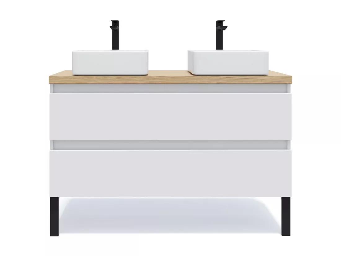 Meuble de salle de bain suspendu 2 vasques à poser 120cm 2 tiroirs Blanc - Hudson