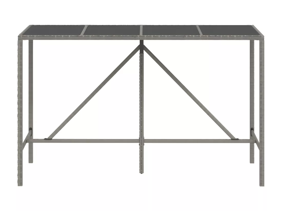 Prolenta Premium - Table de bar et dessus en verre gris 180x70x110 cm poly rotin