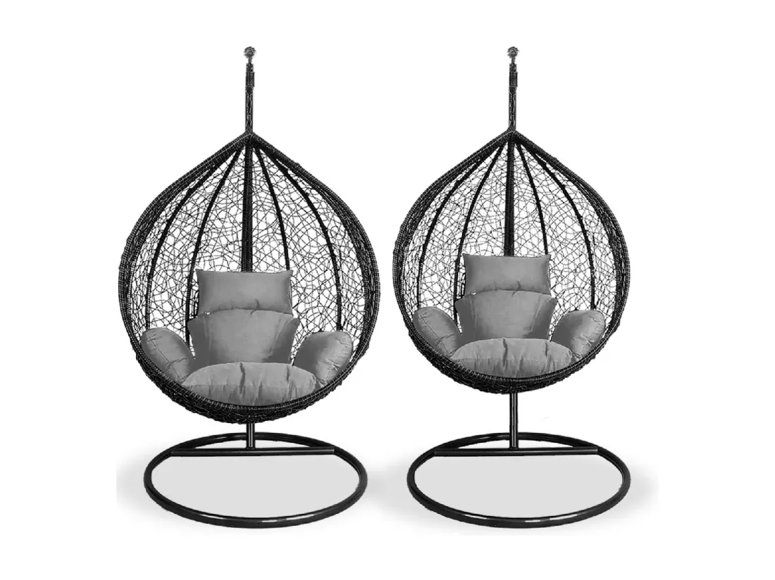 balancelle avec Coussin d'assise, Fauteuil Suspendu en rotin, Chaise balançoire-Longueur 124/117 x Profondeur 105/96 x Hauteur 197/197 cm