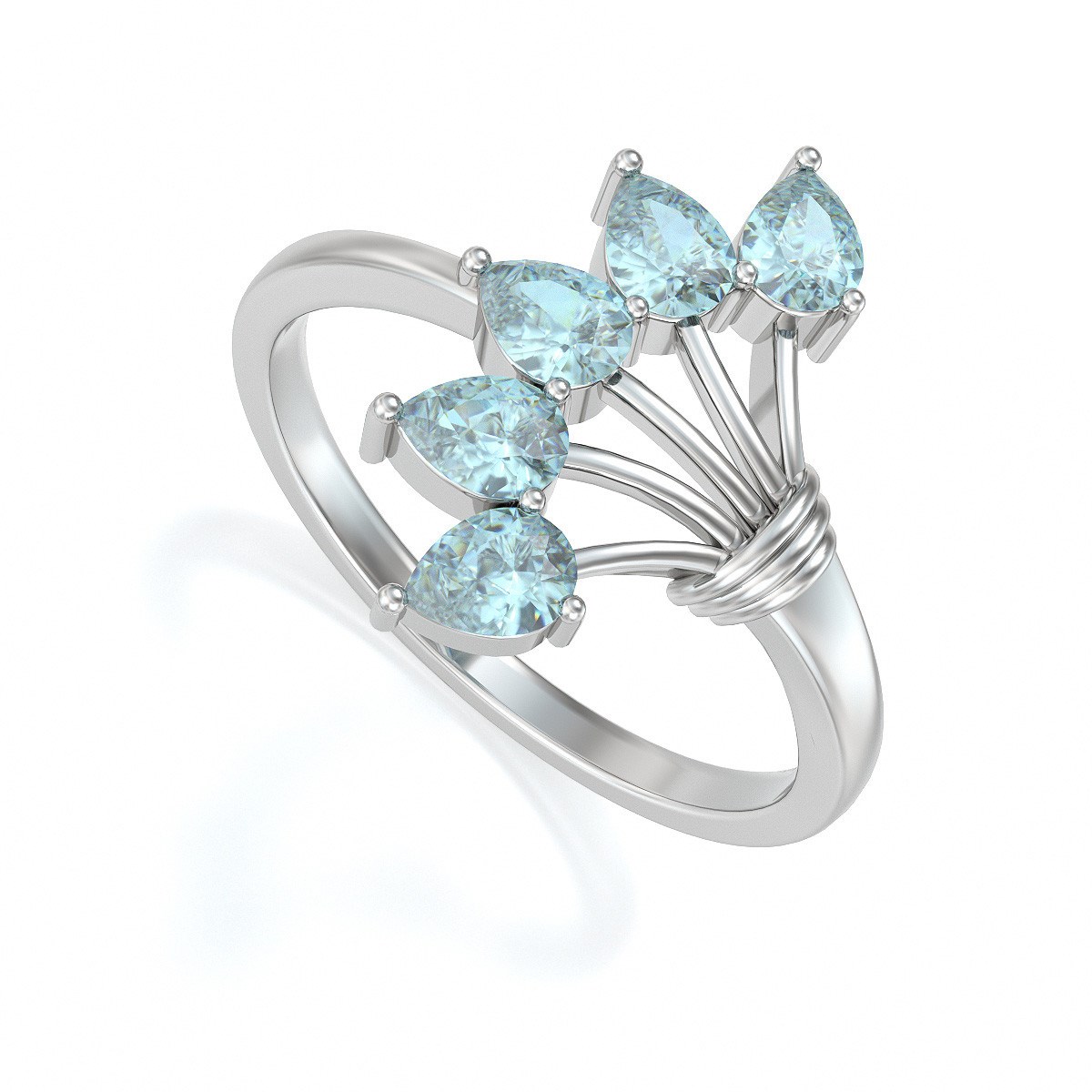 Bague ADEN Or 585 Blanc Aigue-Marine 2.65grs
