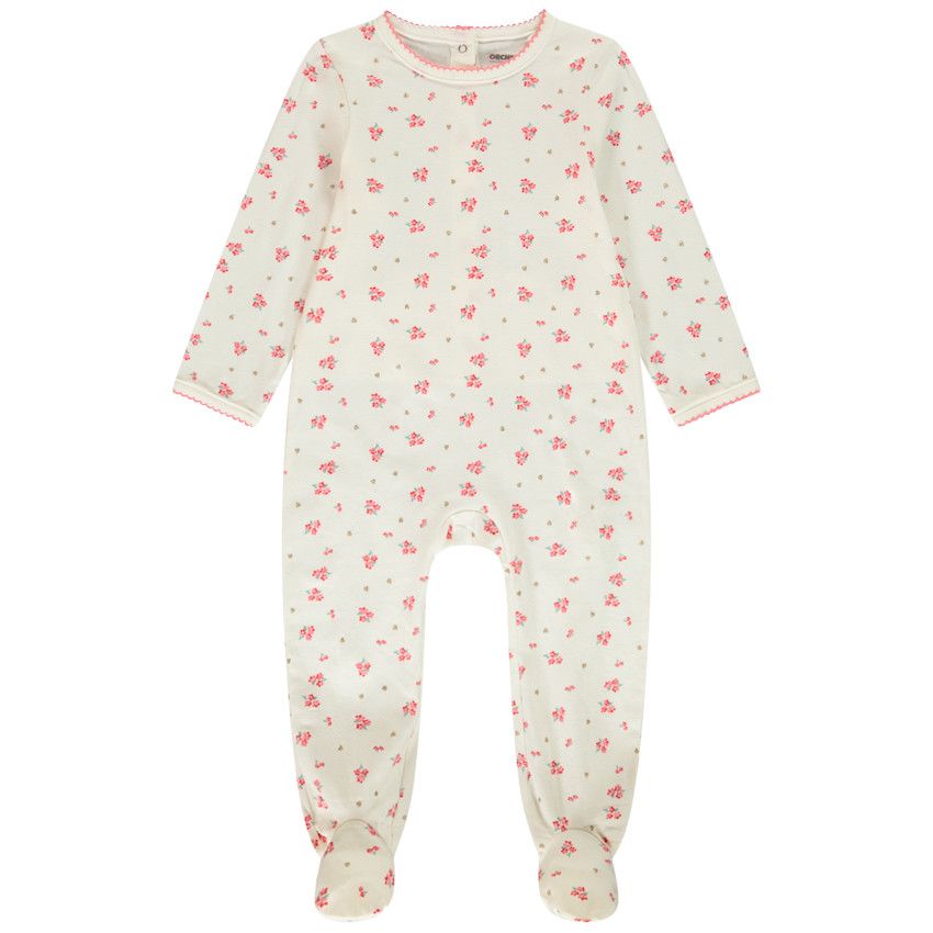Dors-bien en jersey imprimé fleuri pour bébé fille - Ecru
