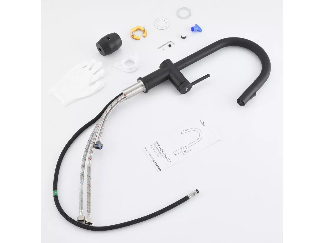 AURALUM MAX Mitigeur Cuisine Douchette Extractible,Robinet Evier avec 2 Fonctions,Robinet Cuisine Noir Pivotant à 360°,Mitigeur Evier Moderne