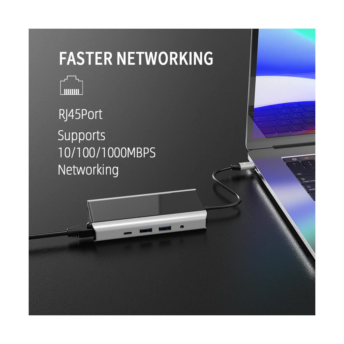 11 i 1 USB C Hub med USB 3.0, HDMI, RJ45, SD/TF-kortleser, 100W PD-lading