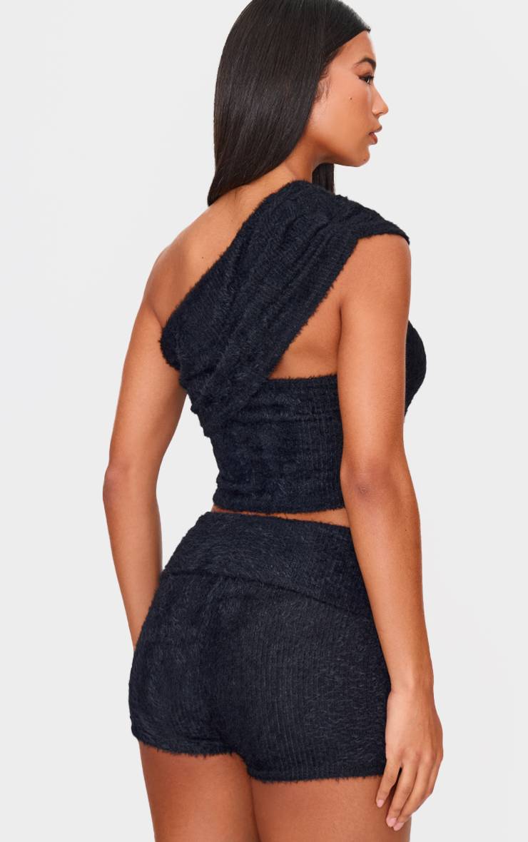 Noir Haut Asymétrique À Texture Duveteuse