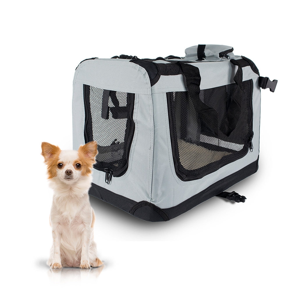 Transportadora para animais de estimação | 50 cm x 34 cm x 36 cm | Tamanho P | Suporta até 10 kg | Dobrável | Cinza | Balú | Mobiclinic