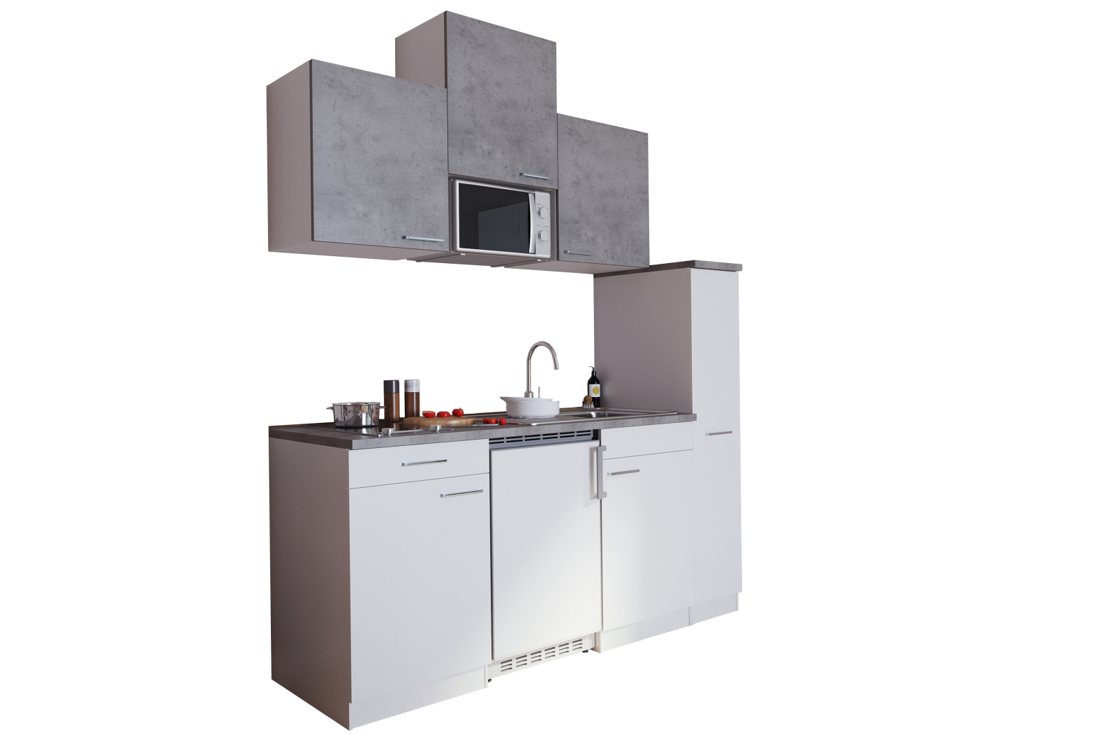 RESPEKTA Küchenzeile - weiß - Beton - mit E-Geräten - 180 cm