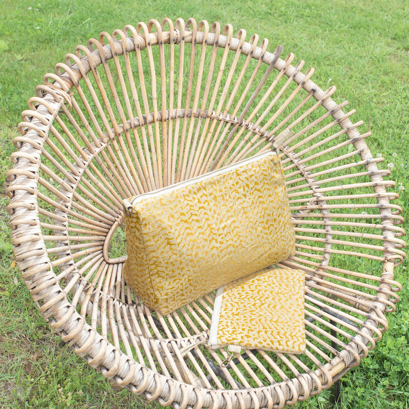 En Fil d'Indienne Trousse plate + trousse de toilette Lierre tabac
