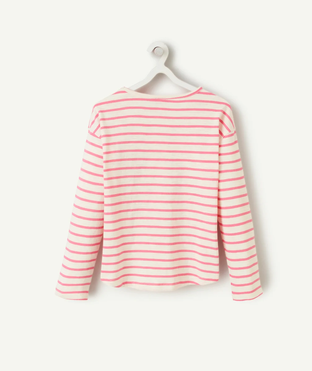 T-SHIRT MANCHES LONGUES FILLE EN COTON BIO RAYÉ ROSE