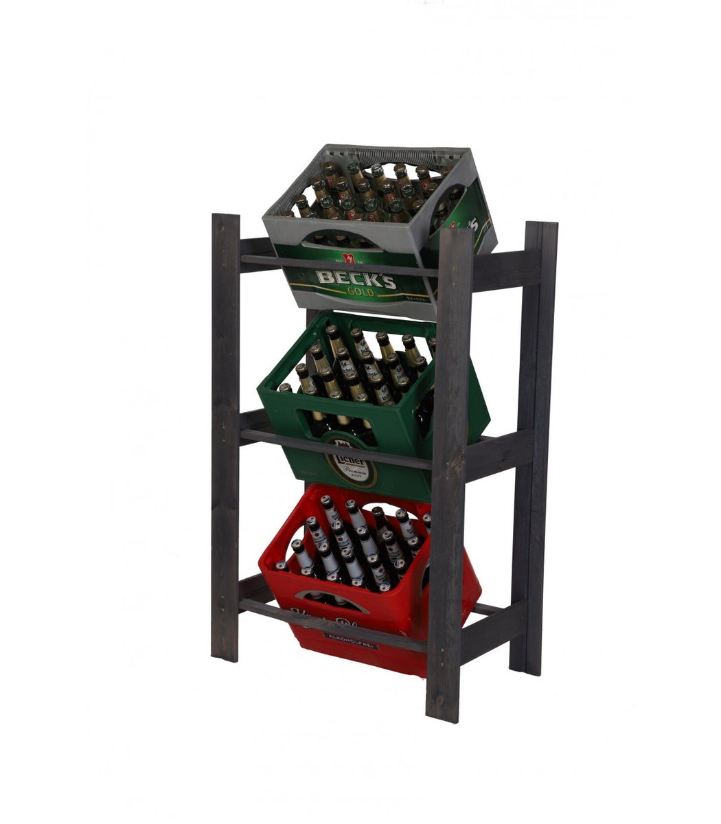 PROREGAL Drankkrattenrek Pinepeak HxBxD 107,4 x 70 x 38,8 cm Voor 3 kratten Dennenhout Grijs