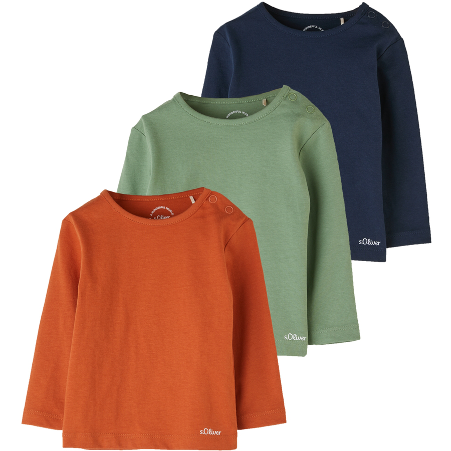 s.Oliver Langarmshirt 3er Pack orangegrünblau