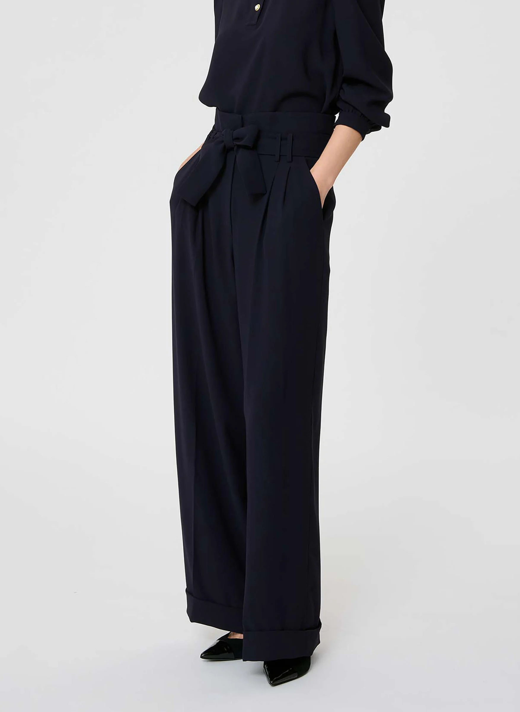 PIA - Pantalon large taille haute | Bleu