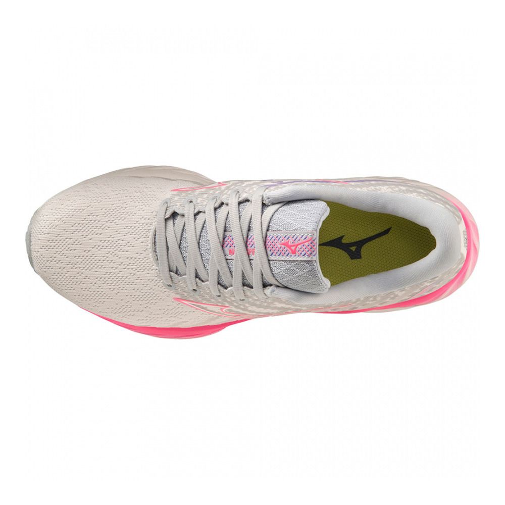 Mizuno WAVE INSPIRE 19 - Chaussures running Femme snowwhite/high-vis pink/p.punch
