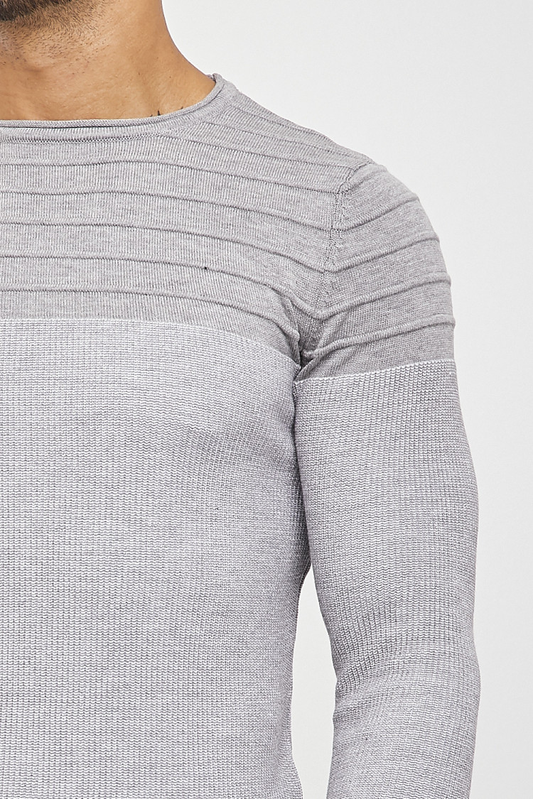 Pull fin bicolore gris et blanc