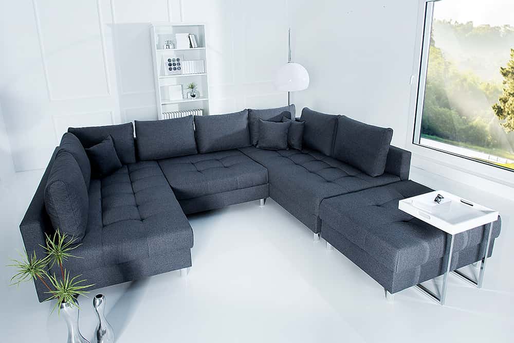 Moderne XXL Wohnlandschaft KENT 305cm anthrazit Federkern Bigsofa inkl. Hocker