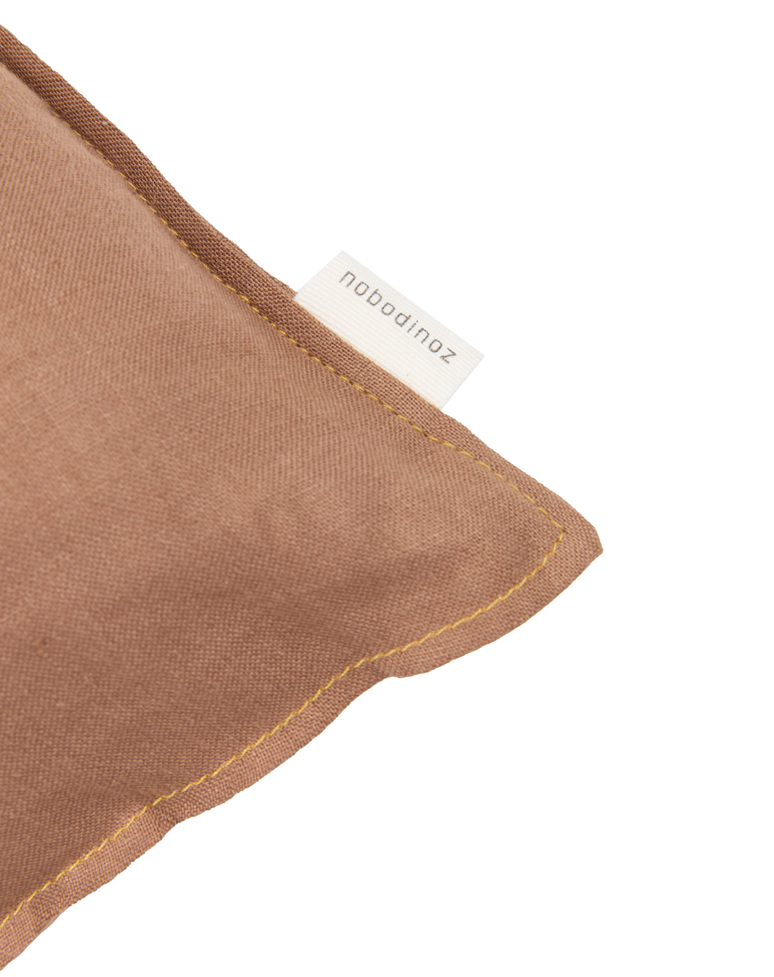 Coussin carré brodé l1n0 en lin français lavé | Marron