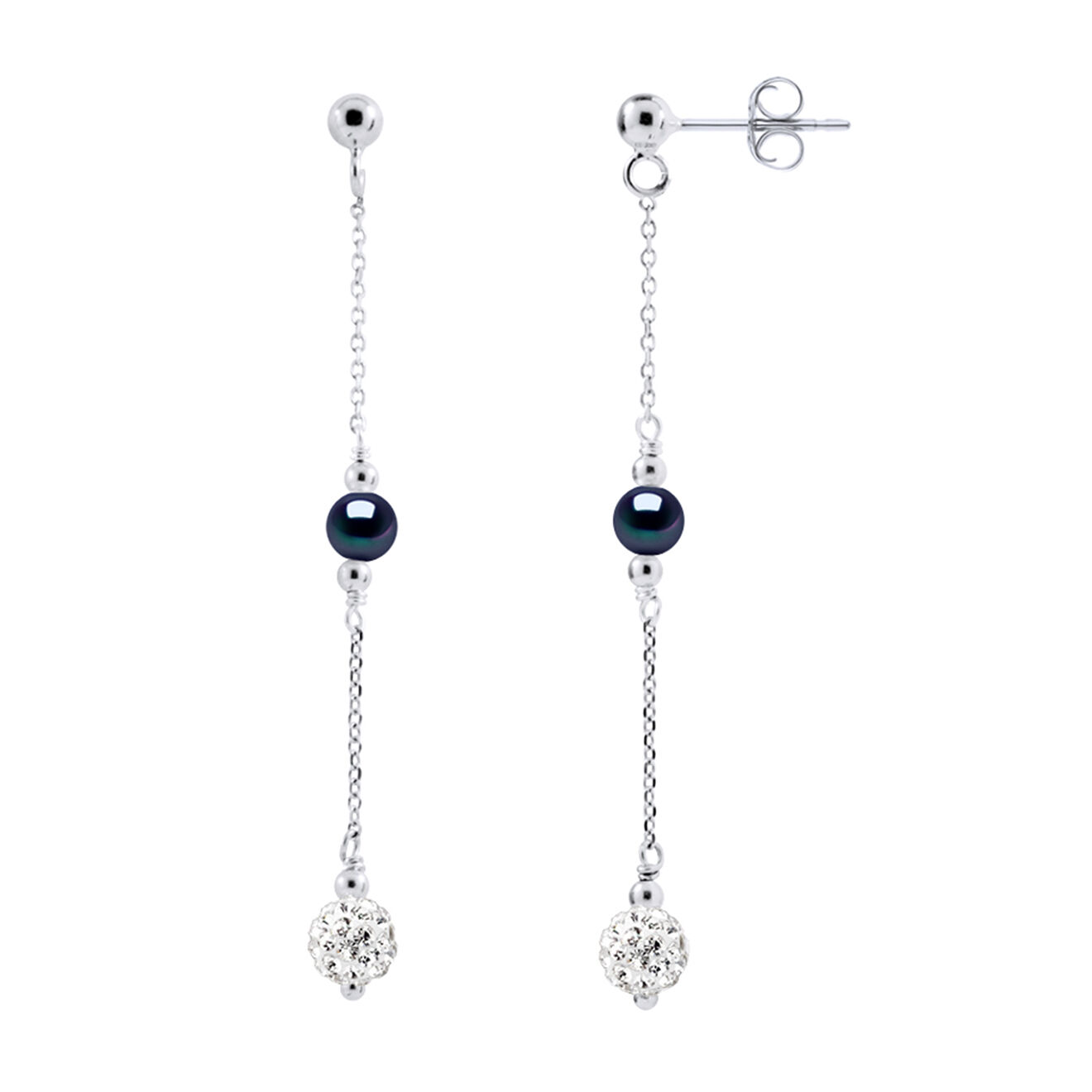 Mitzuko Boucles d'oreilles Barbara Argent Perles d'Eau Douce noires