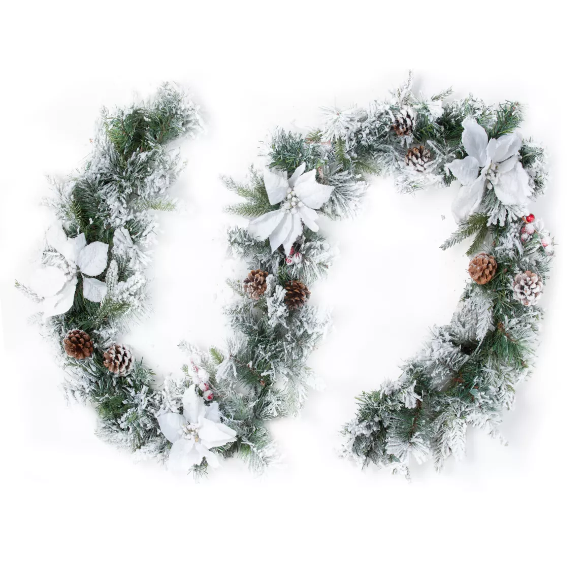 Guirlande de sapin (200 cm) Poinsettia luxe Blanc