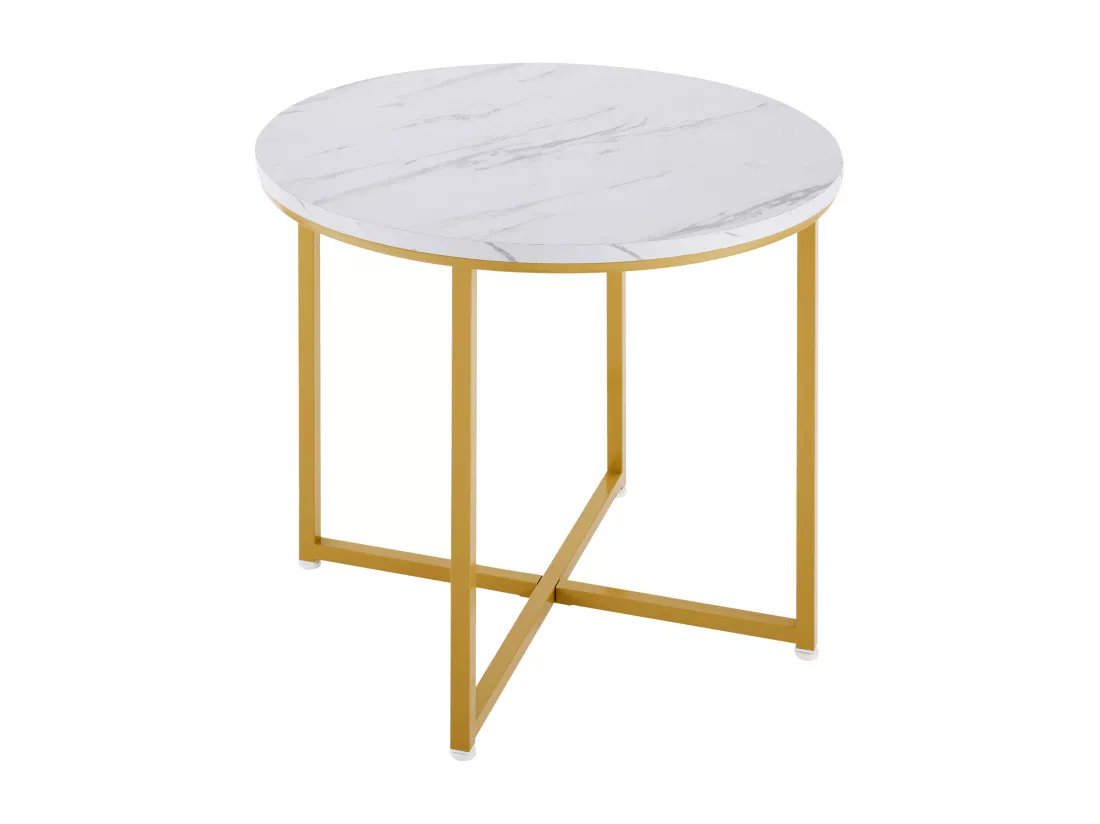 Table à manger et 4 chaises - plateau en MDF、cadre en fer plaqué or et coussins en velours gris - Blanc & Doré