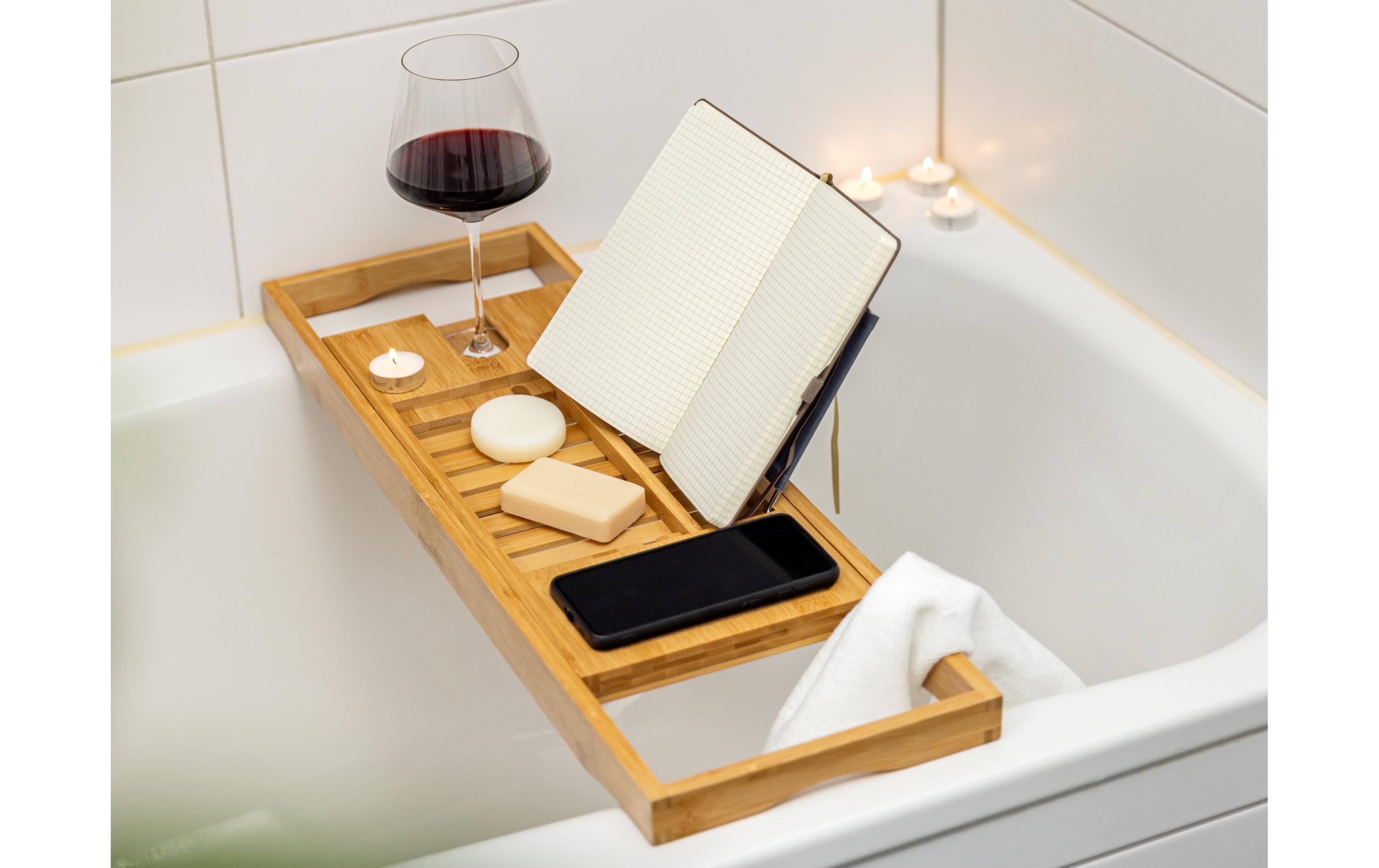 Badewannenablage Braun, BambusVerstellbarer Bad-Utensilienhalter