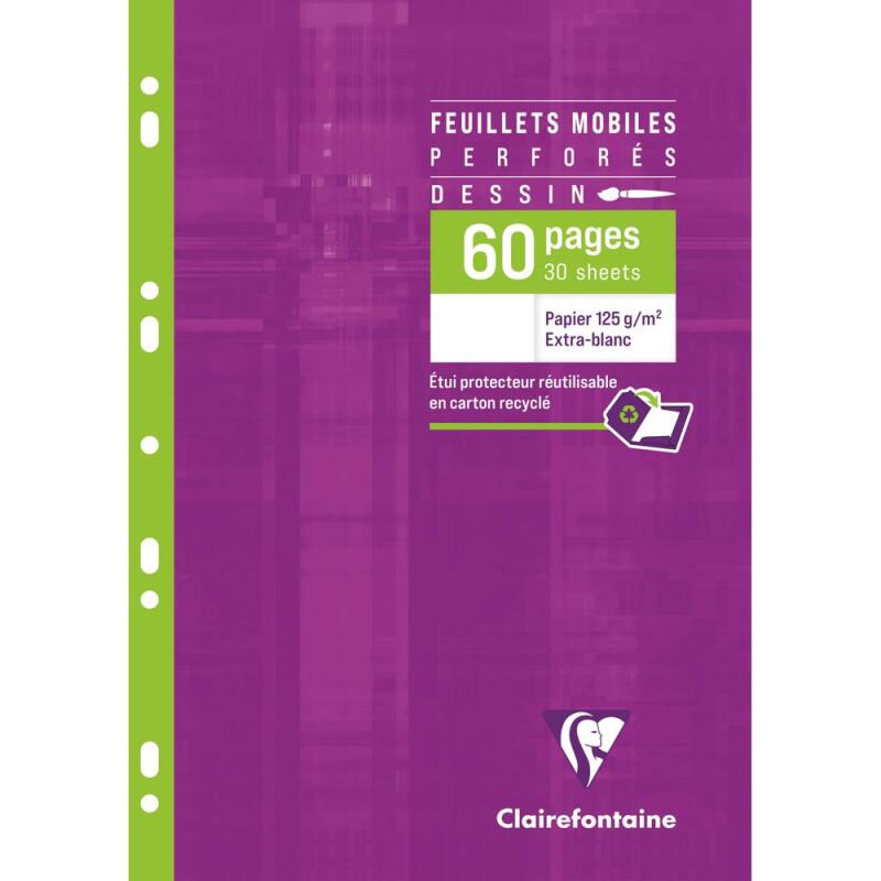 Feuillets mobiles Dessin sous étui A4 60 pages uni - Blanc