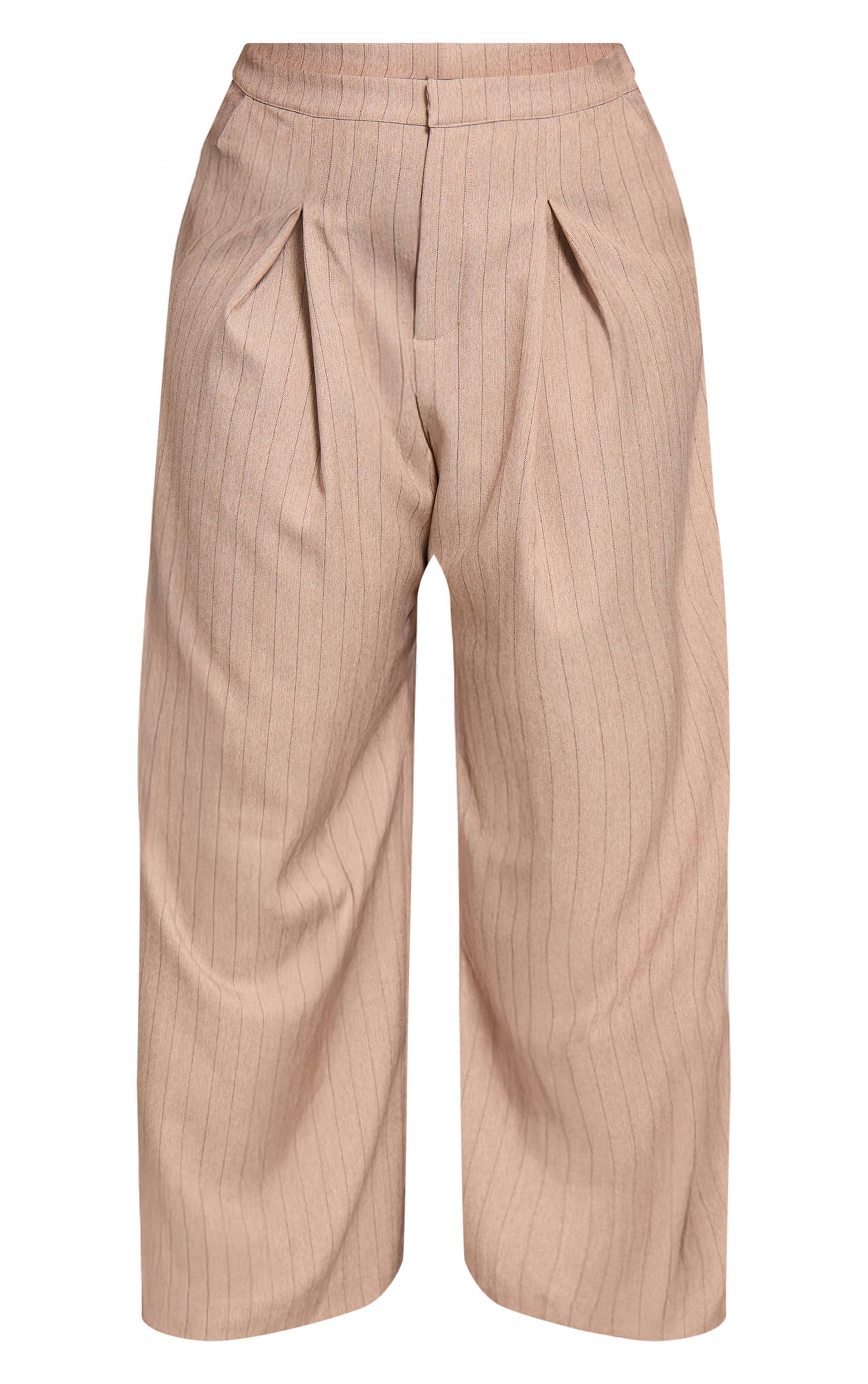 Taupe Pantalon Large À Pinces Et Rayures Tennis Grande Taille Ensemble Coordonné