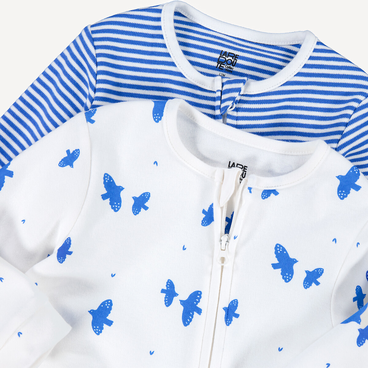 COLEÇÃO LA REDOUTE<br>Conjunto de 2 pijamas de algodão, com estampa de pássaros e listras