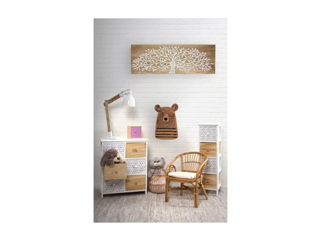 Lampe de bureau en métal blanc et bois