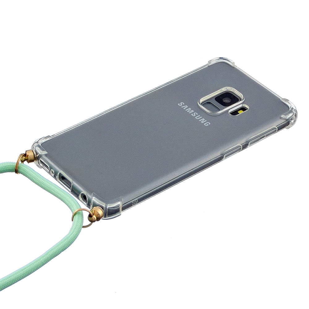 Samsung Galaxy S9 Necklace Gummi Hülle Air Cushion Fallschutz   Handykette (150cm) - Türkis / Gold