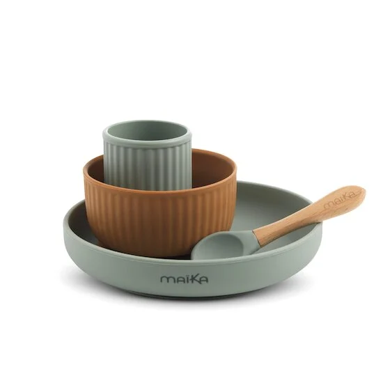 Coffret Repas en Silicone   Sauge / Ocre        de               Maïka