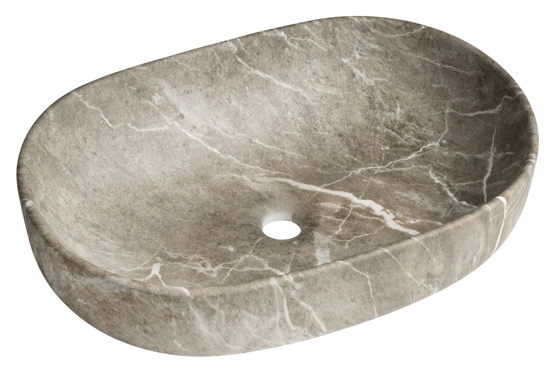 Sapho Rondane keramische waskom 60x42cm bruin marmer