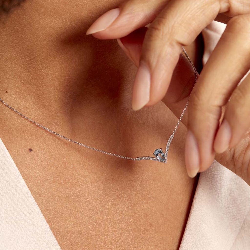 Collier Marlene Or Blanc Topaze Et Oxyde De Zirconium