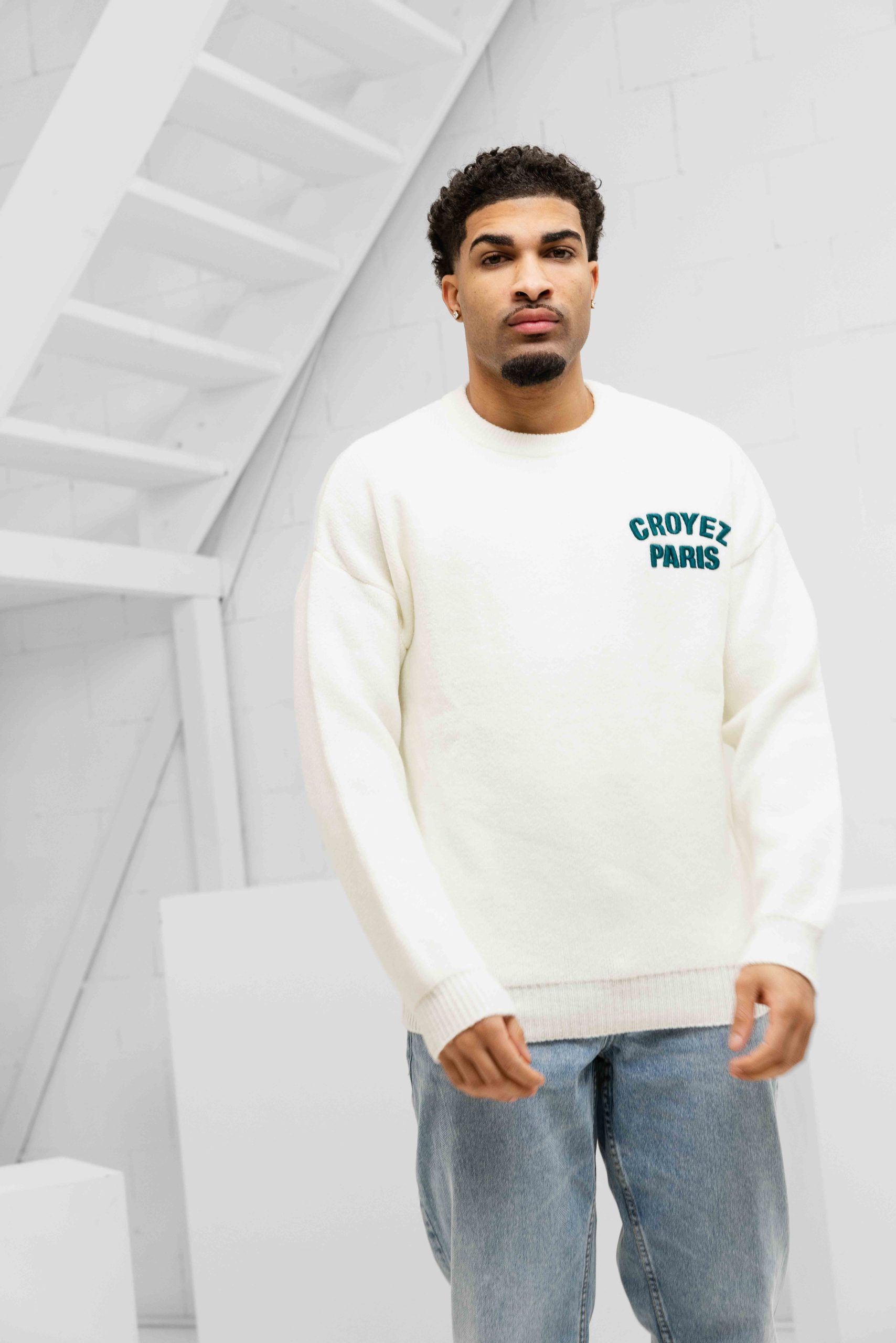 Croyez Paris Knit Sweater Heren Gebroken Wit