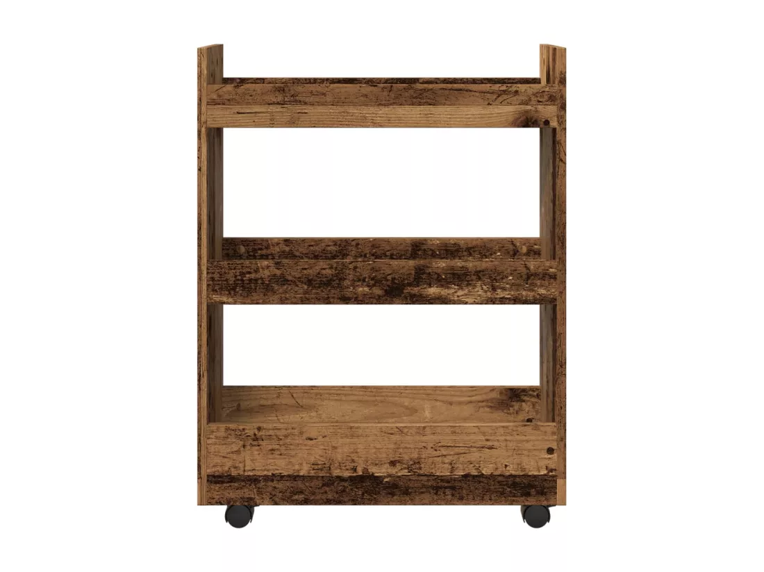 Chariot de rangement étroit 3 niveaux vieux bois