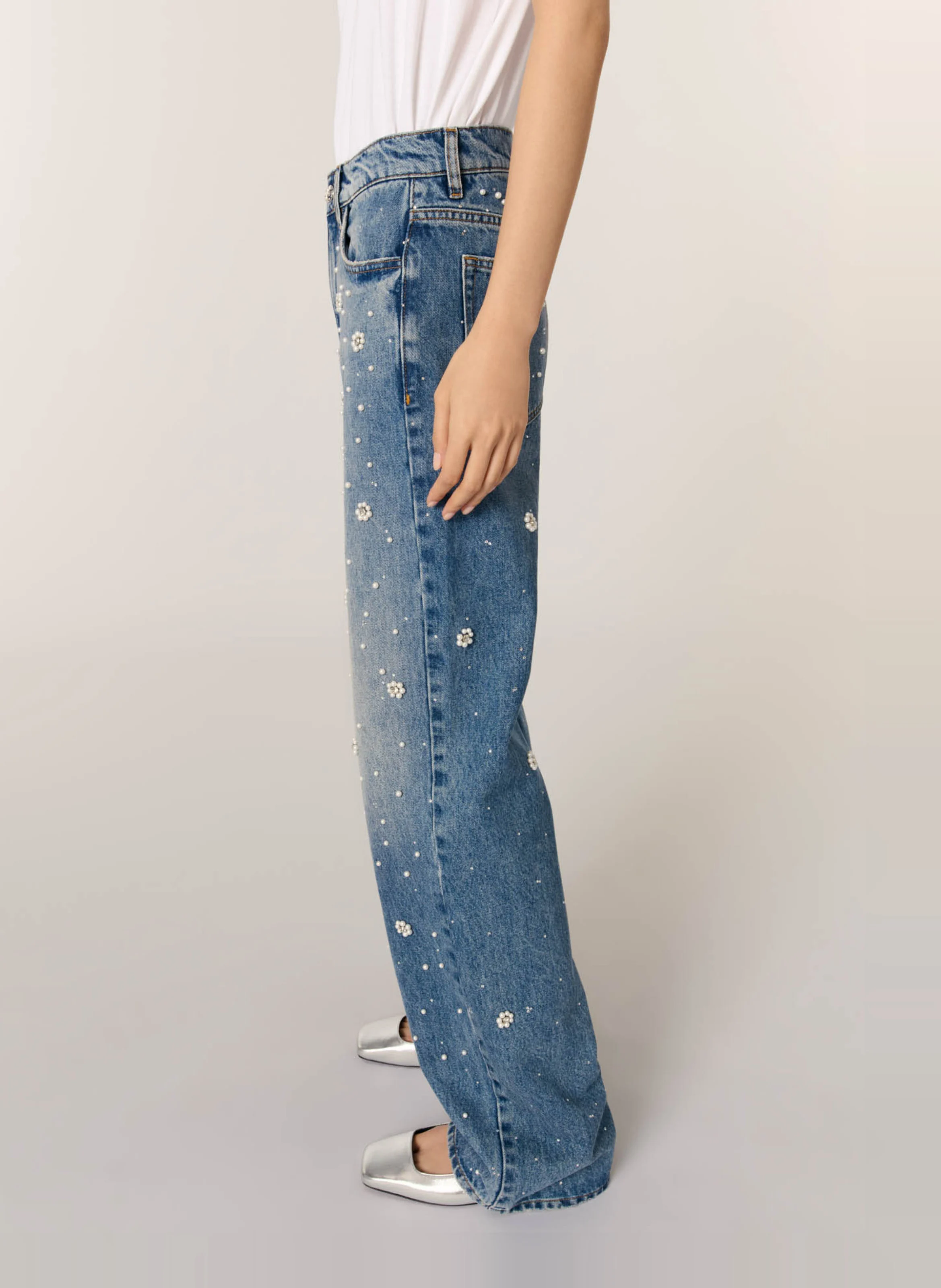 Jean large brodé | Bleu