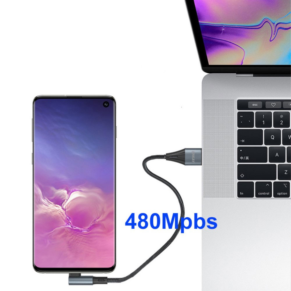 (2m) 66W USB A auf USB C Nylon 90 Grad Winkel Ladekabel Super Fast Charge Datenkabel - Grün