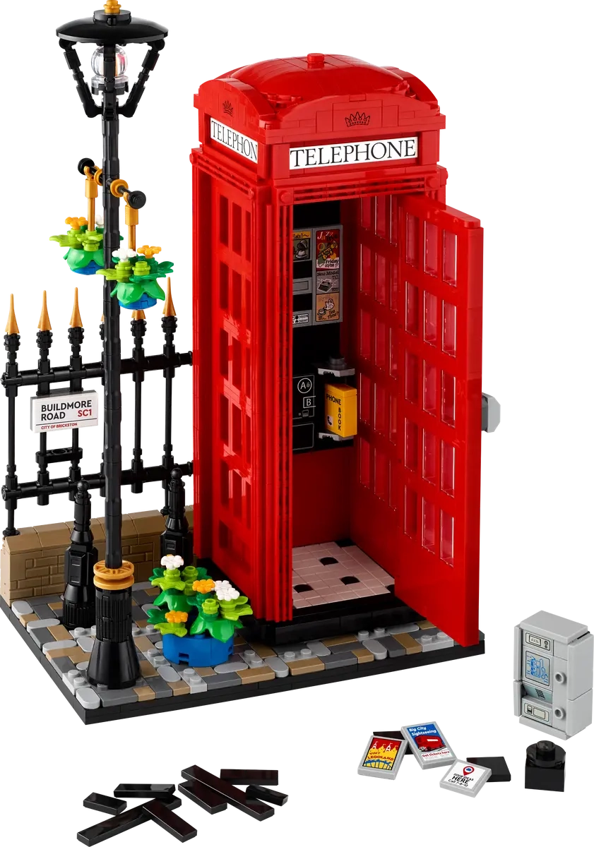 (1460-tlg. Set) Ideas Klemmbausteine Spielzeug Architektur Modell Bausatz (21347) - Rote Londoner Telefonzelle