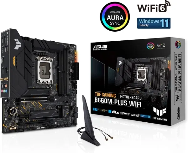 ASUS TUF GAMING B660M-PLUS WIFI - Bundkort - micro ATX - LGA1700 sokkel - B660 Chipset - USB-C Gen 2x2, USB 3.2 Gen 1, USB 3.2 Gen 2, USB-C Gen1 - 2.5 Gigabit LAN, Wi-Fi 6, Bluetooth - onboard grafik (CPU påkrævet) - HD Audio (8-kanaler)