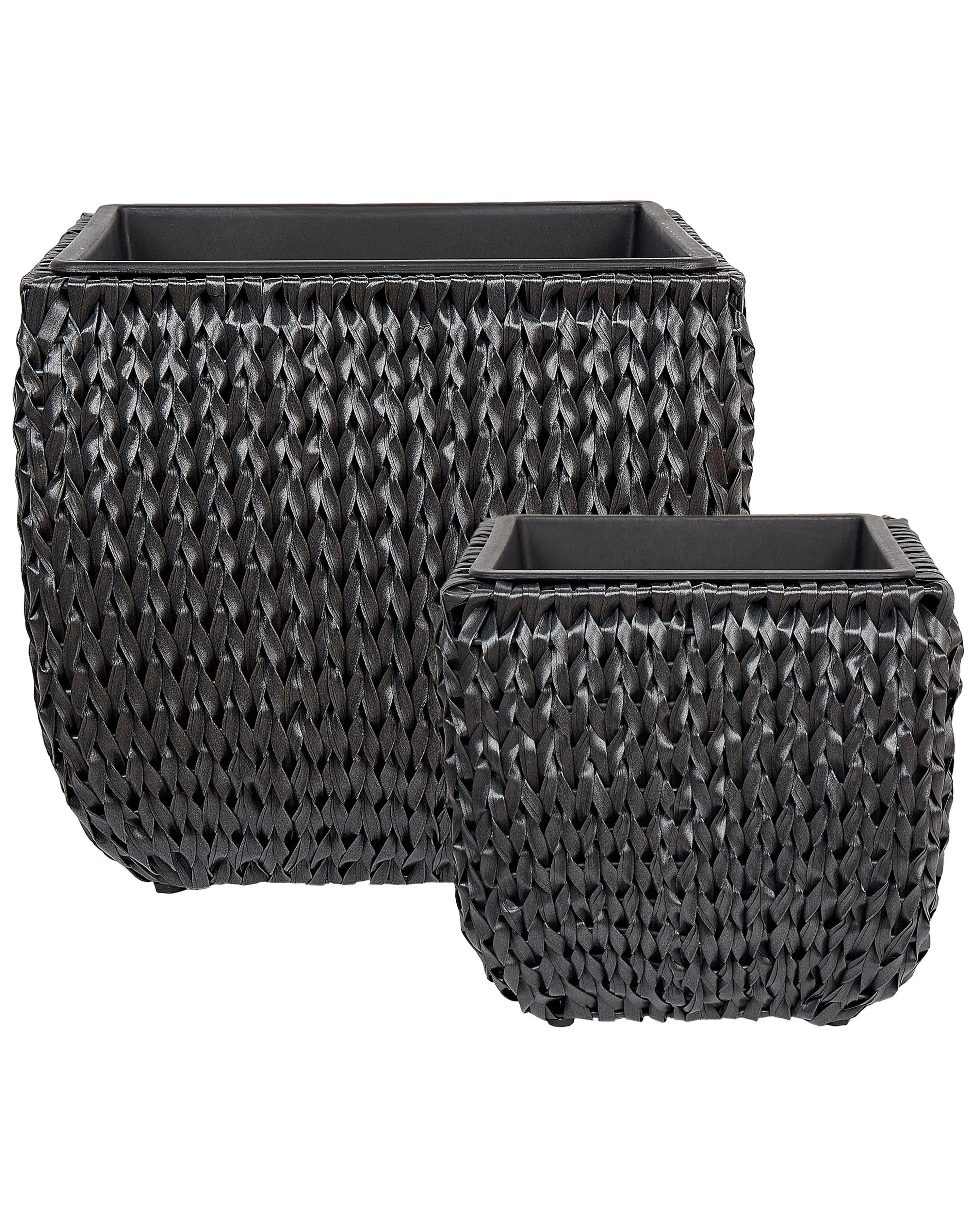 Set van 2 bloempotten BERBERIS PE rotan 34/45 cm Zwart