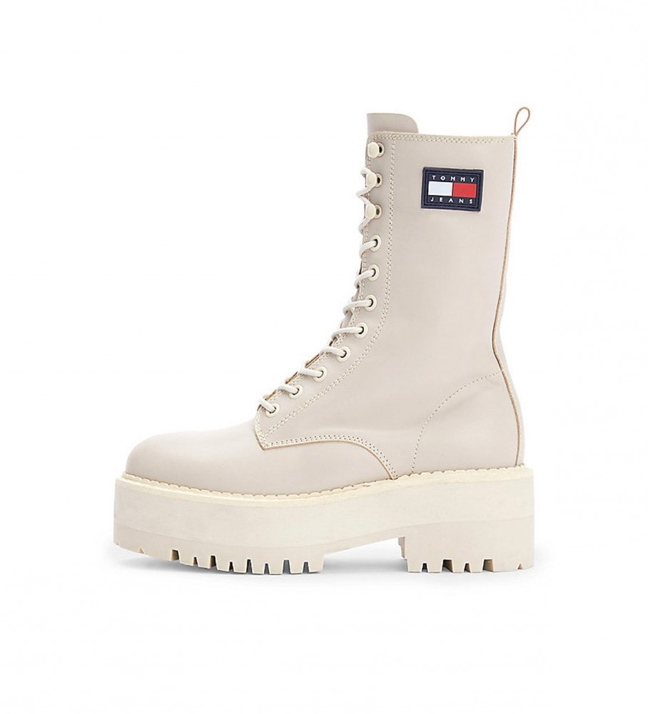 Botas de plataforma Tommy Jeans em couro acolchoado bege