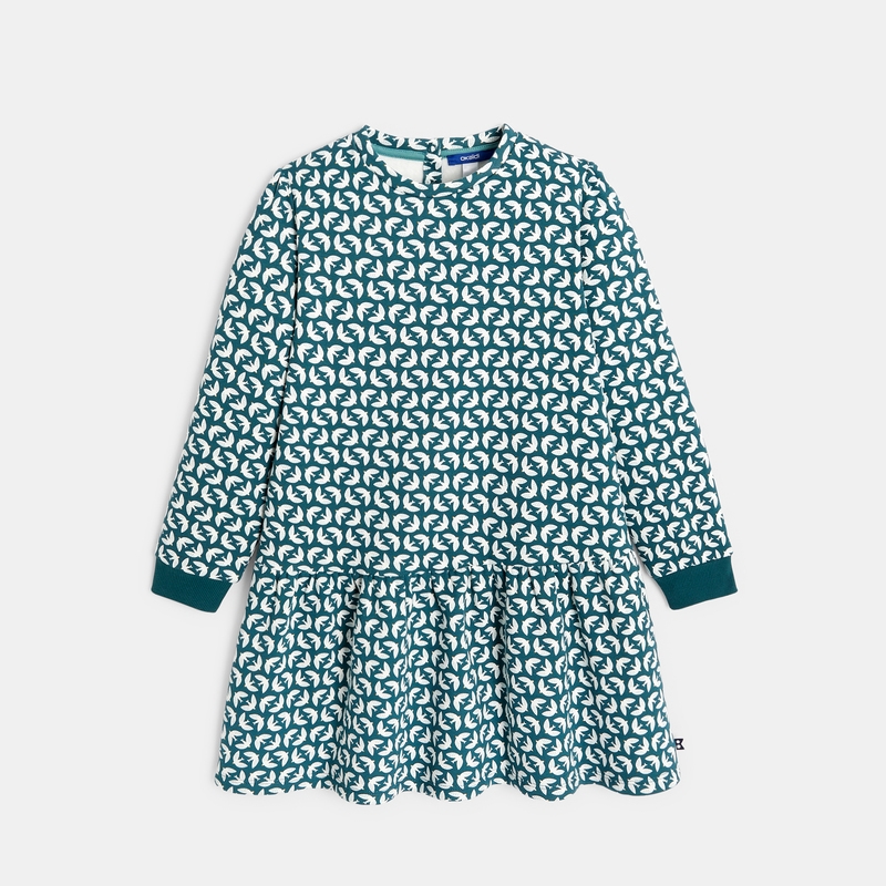 Robe imprimée en molleton verte fille